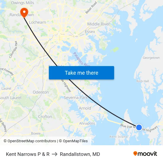 Kent Narrows P & R to Randallstown, MD map