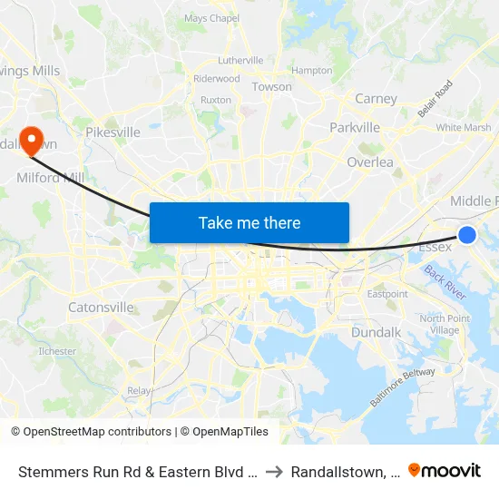 Stemmers Run Rd & Eastern Blvd FS Sb to Randallstown, MD map