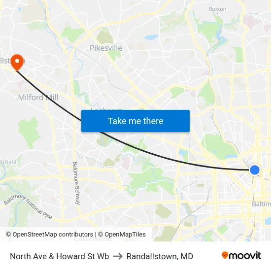 North Ave & Howard St Wb to Randallstown, MD map