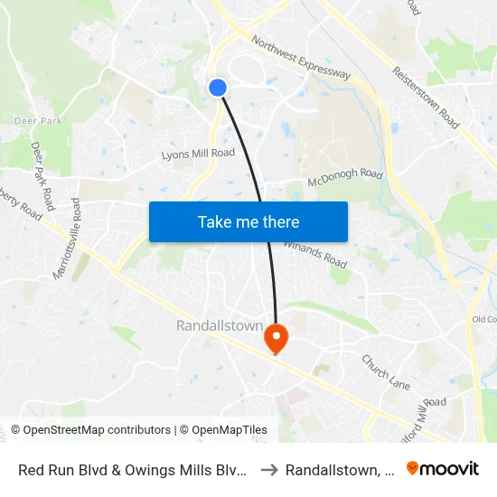 Red Run Blvd & Owings Mills Blvd Wb to Randallstown, MD map
