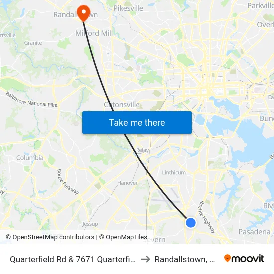 Quarterfield Rd & 7671 Quarterfield to Randallstown, MD map