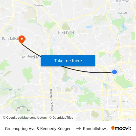 Greenspring Ave & Kennedy Krieger Institute Nb to Randallstown, MD map