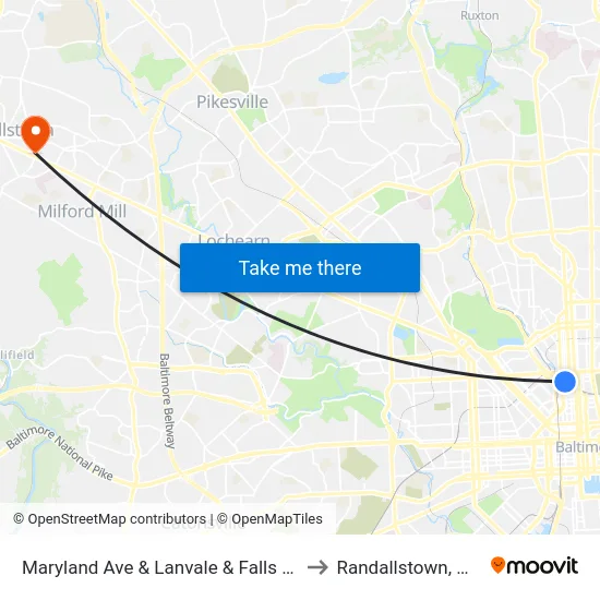 Maryland Ave & Lanvale & Falls FS to Randallstown, MD map