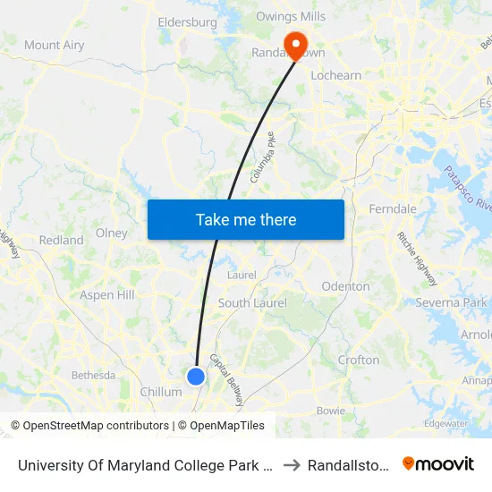 University Of Maryland College Park (Stadium Dr.) Nb to Randallstown, MD map