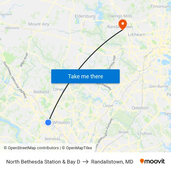North Bethesda Station & Bay D to Randallstown, MD map