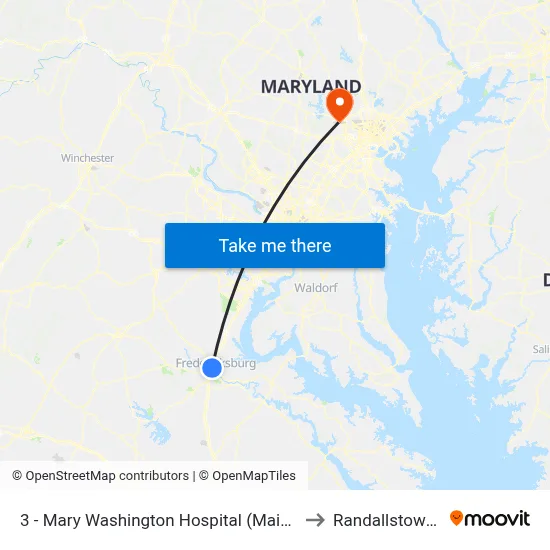3 - Mary Washington Hospital (Main Entrance) to Randallstown, MD map