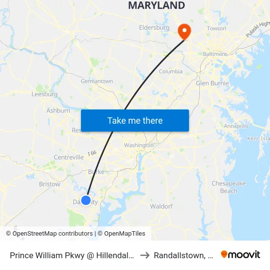 Prince William Pkwy @ Hillendale Dr to Randallstown, MD map