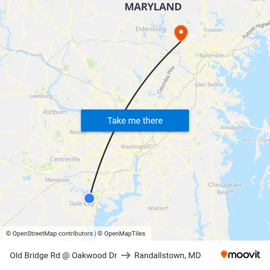 Old Bridge Rd @ Oakwood Dr to Randallstown, MD map