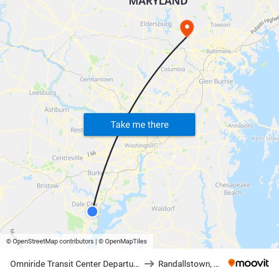 Omniride Transit Center Departures to Randallstown, MD map