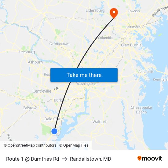 Route 1 @ Dumfries Rd to Randallstown, MD map