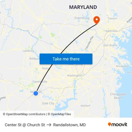 Center St @ Church St to Randallstown, MD map