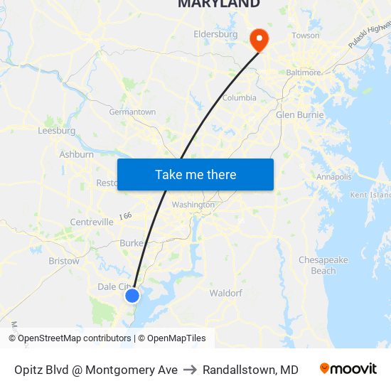 Opitz Blvd @ Montgomery Ave to Randallstown, MD map