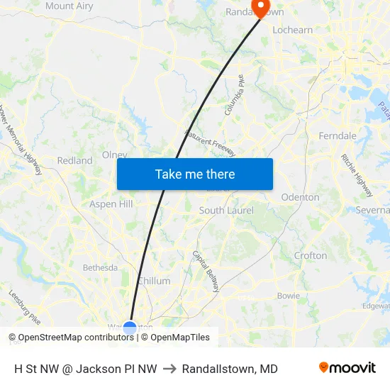 H St NW @  Jackson Pl NW to Randallstown, MD map
