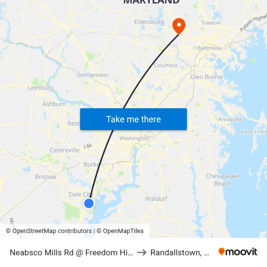 Neabsco Mills Rd @ Freedom High to Randallstown, MD map