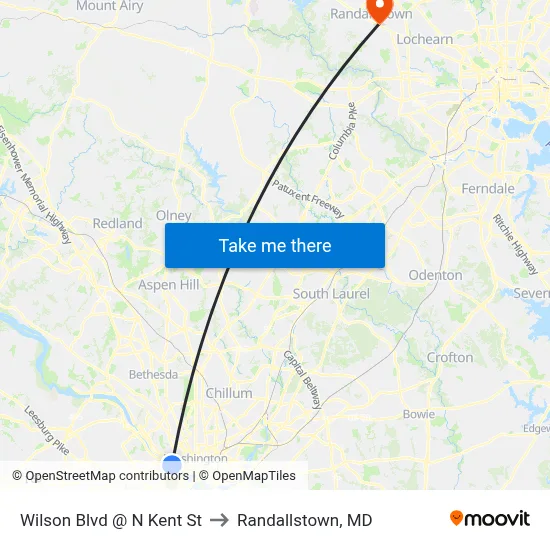 Wilson Blvd @ N Kent St to Randallstown, MD map