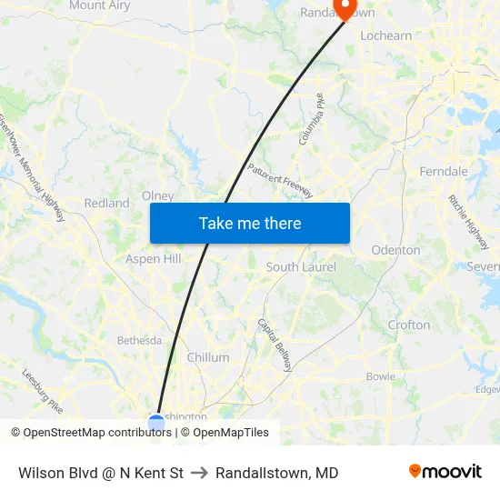 Wilson Blvd @ N Kent St to Randallstown, MD map