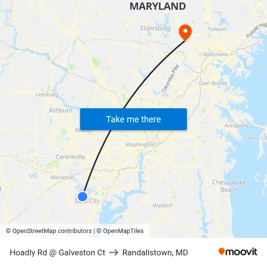 Hoadly Rd @ Galveston Ct to Randallstown, MD map