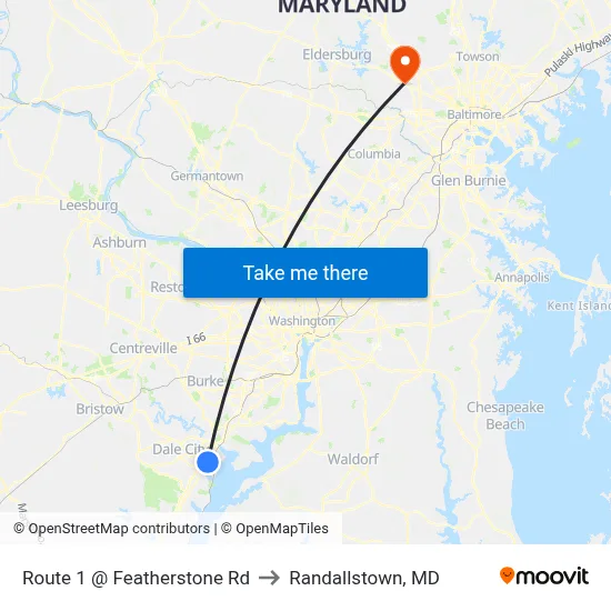 Route 1 @ Featherstone Rd to Randallstown, MD map