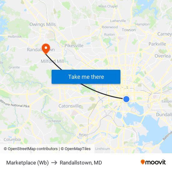 Marketplace (Wb) to Randallstown, MD map