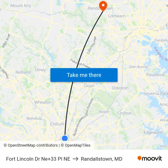 Fort Lincoln Dr Ne+33 Pl NE to Randallstown, MD map