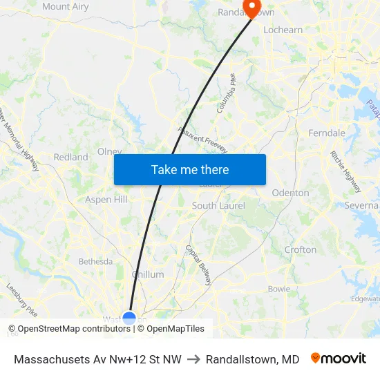 Massachusets Av Nw+12 St NW to Randallstown, MD map