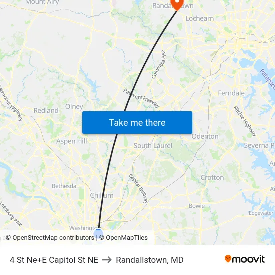 4 St Ne+E Capitol St NE to Randallstown, MD map