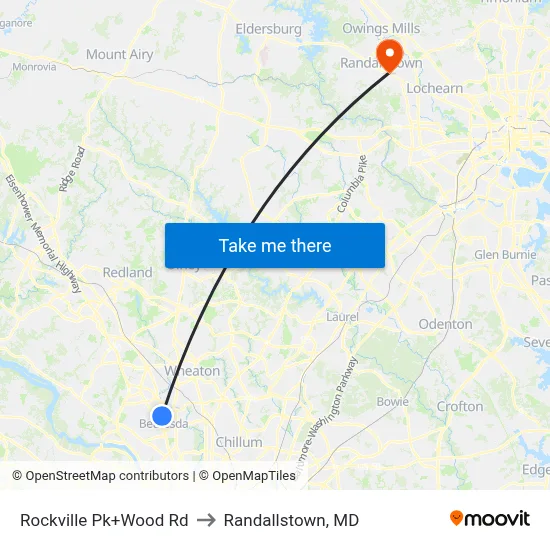 Rockville Pk+Wood Rd to Randallstown, MD map