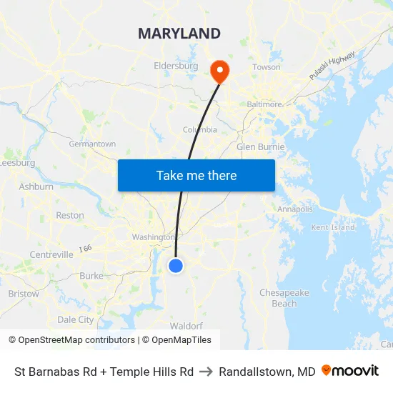 St Barnabas Rd + Temple Hills Rd to Randallstown, MD map