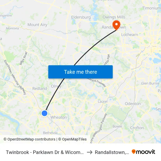 Twinbrook - Parklawn Dr & Wicomico Ave to Randallstown, MD map
