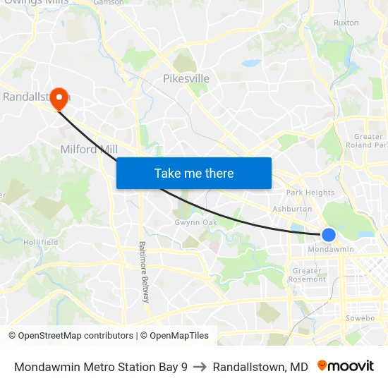 Mondawmin Metro Station Bay 9 to Randallstown, MD map