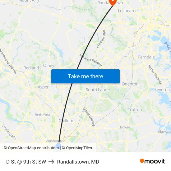 D St @ 9th St SW to Randallstown, MD map