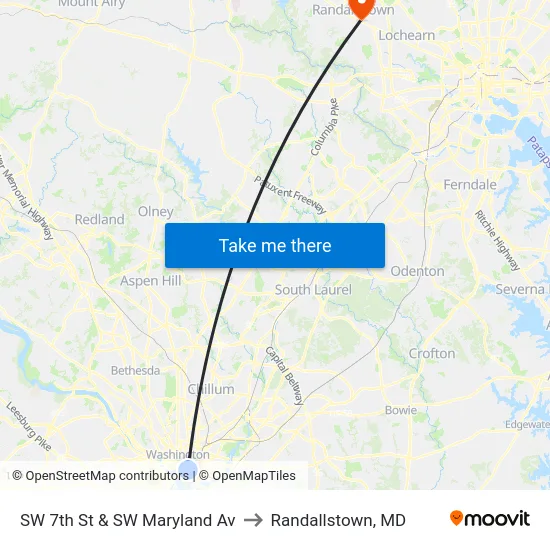 SW 7th St & SW Maryland Av to Randallstown, MD map