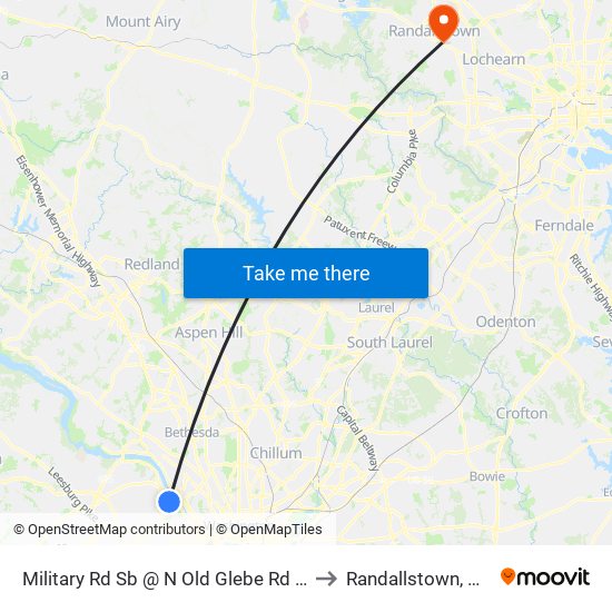 Military Rd Sb @ N Old Glebe Rd FS to Randallstown, MD map