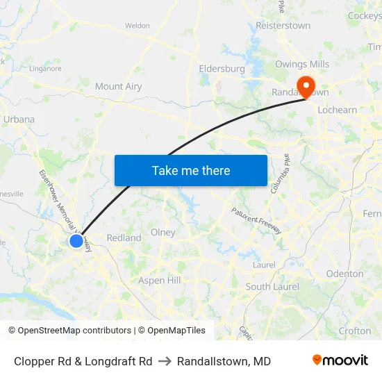 Clopper Rd & Longdraft Rd to Randallstown, MD map