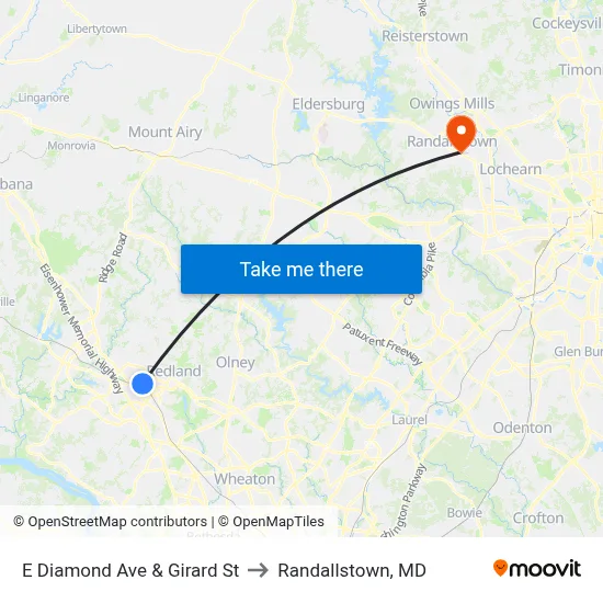 E Diamond Ave & Girard St to Randallstown, MD map