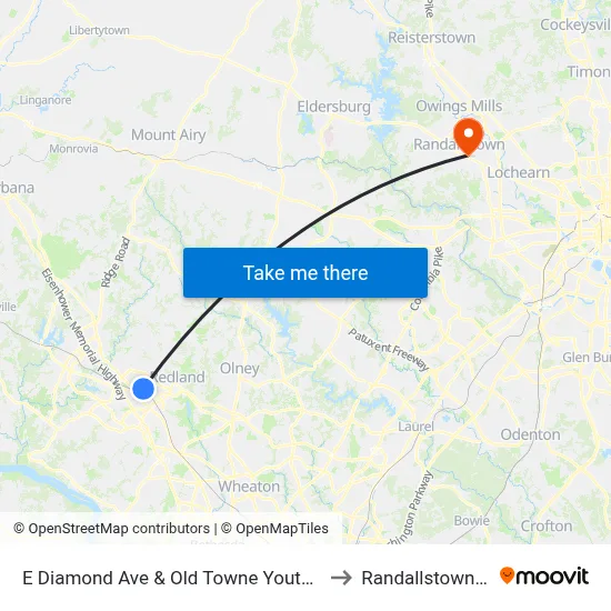 E Diamond Ave & Old Towne Youth Center to Randallstown, MD map