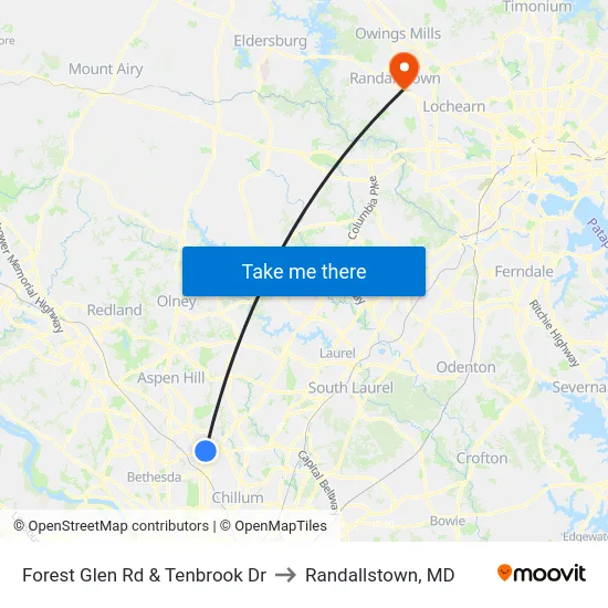 Forest Glen Rd & Tenbrook Dr to Randallstown, MD map