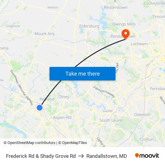 Frederick Rd & Shady Grove Rd to Randallstown, MD map