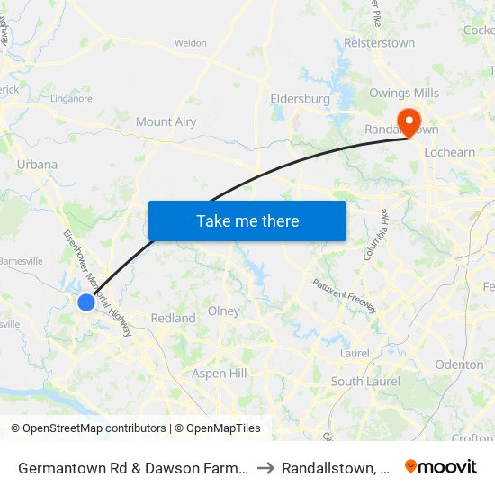 Germantown Rd & Dawson Farm Rd to Randallstown, MD map