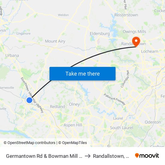 Germantown Rd & Bowman Mill Dr to Randallstown, MD map