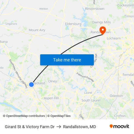 Girard St & Victory Farm Dr to Randallstown, MD map