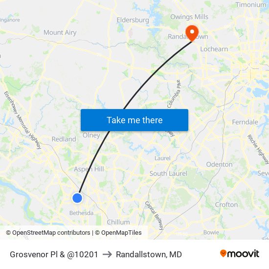 Grosvenor Pl & @10201 to Randallstown, MD map