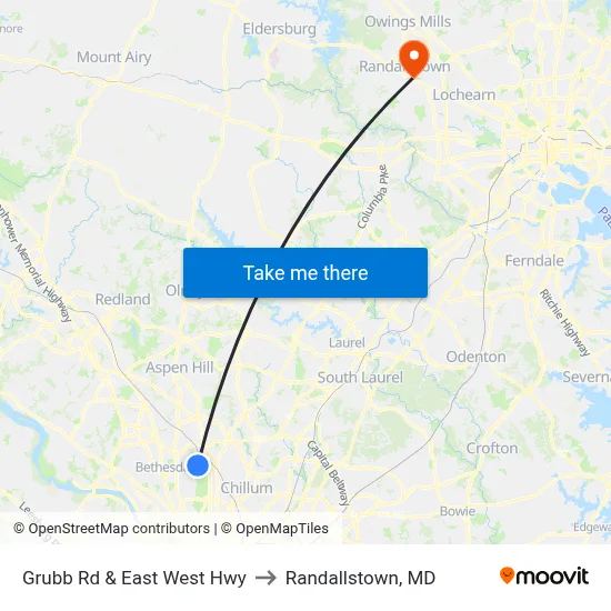Grubb Rd & East West Hwy to Randallstown, MD map
