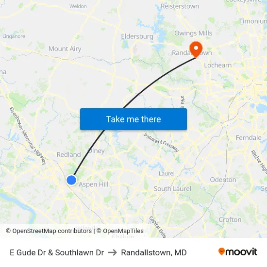 E Gude Dr & Southlawn Dr to Randallstown, MD map
