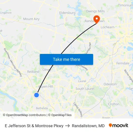 E Jefferson St & Josiah Henson Pkwy to Randallstown, MD map