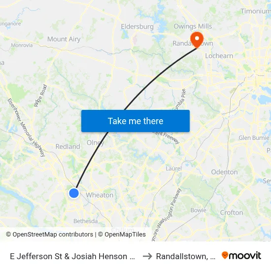 E Jefferson St & Josiah Henson Pkwy to Randallstown, MD map