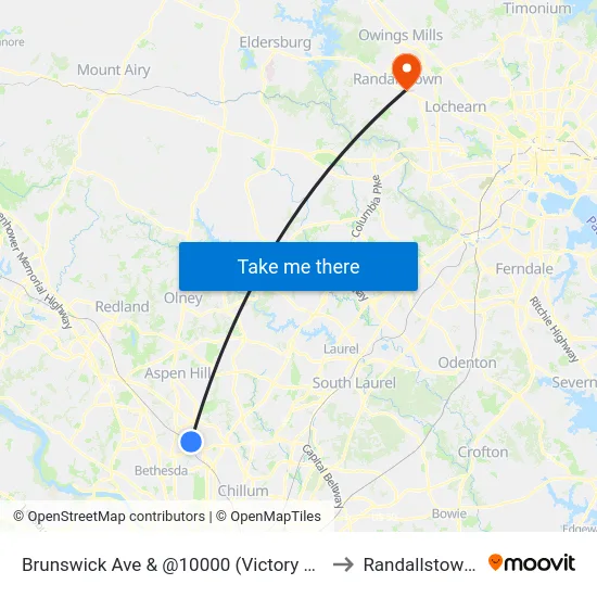 Brunswick Ave & @10000 (Victory Forest Apts) to Randallstown, MD map