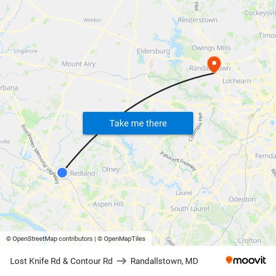 Lost Knife Rd & Contour Rd to Randallstown, MD map