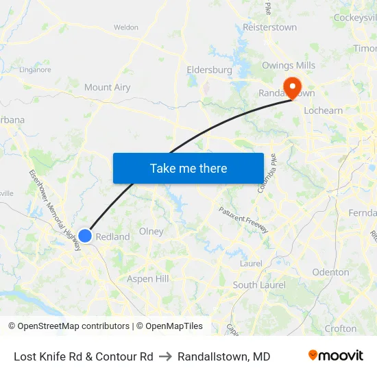 Lost Knife Rd & Contour Rd to Randallstown, MD map