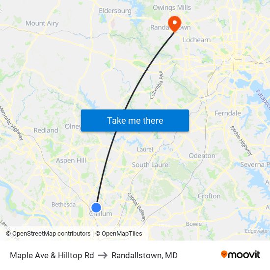 Maple Ave & Hilltop Rd to Randallstown, MD map